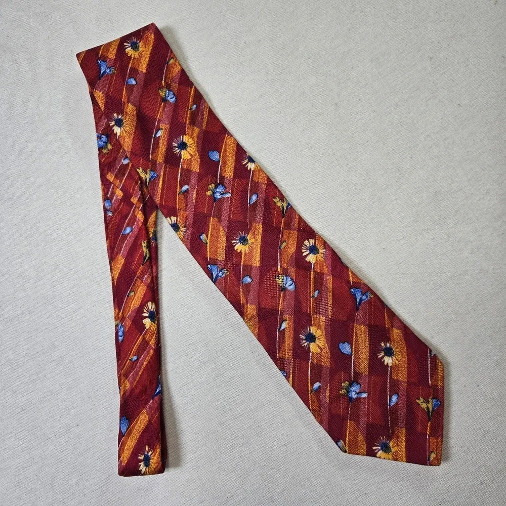 Ermenegildo Zegna Vintage Tie Silk 1990s Orange Navy Floral Made Italy‎ Designer